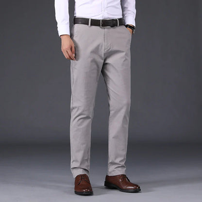 2026 Spring Summer Men's Cotton Smart Casual Pants Solid Color Straight Breathable Trousers Men Office Thin Full Length Pants