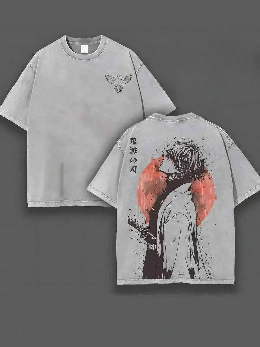 A-Zenitsu Graphic Tshirt Anime Demon Slayer Roupa Masculina Feminina Camisetas de Algodão Lavado Manga Camiseta Casual Vintage Hip Hop Tops