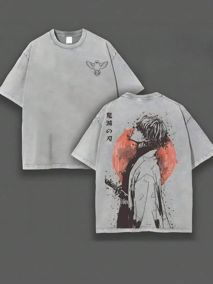 A-Zenitsu Graphic Tshirt Anime Demon Slayer Roupa Masculina Feminina Camisetas de Algodão Lavado Manga Camiseta Casual Vintage Hip Hop Tops