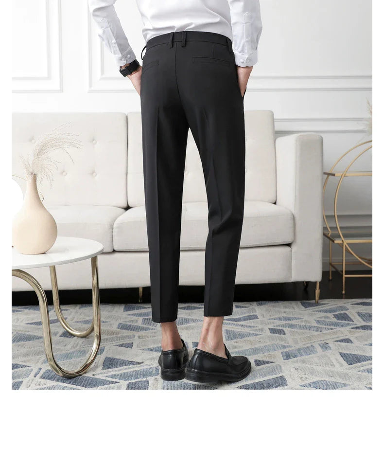 Thickened Fleece Men's Casual Straight Leg Pants Autumn Winter Elastic Slim Fit Korean Style Fashionable Nine Point Long Trou...