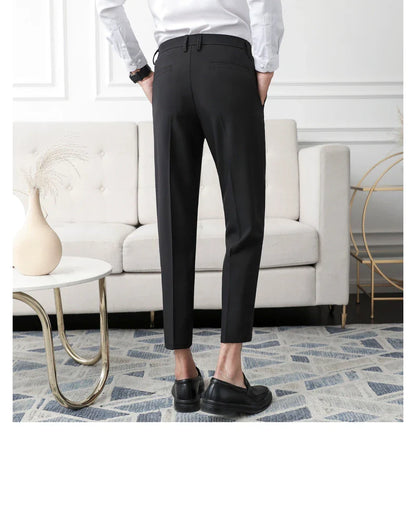 Thickened Fleece Men's Casual Straight Leg Pants Autumn Winter Elastic Slim Fit Korean Style Fashionable Nine Point Long Trou...