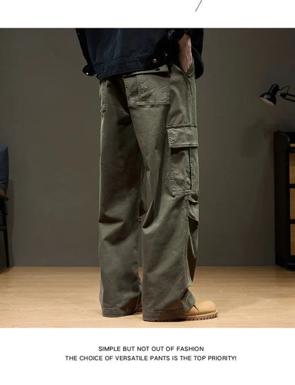 Men's Baggy Cargo Pants with Pockets 100% Cotton Drawstring Elastic Waist Wide Leg Outdoor Casual Pants Plus Size 8XL