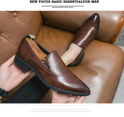 Casual Leather Shoes Large Size Men Business Shoes 2026 New Slip on Pointed leather Loafers Hand Polished Leather Casual Shoes