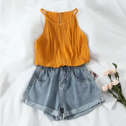 Summer High Waist Denim Shorts Women Casual Loose Ladies Fashion Plus Size Elastic Waist Wide Leg Short Jeans Female