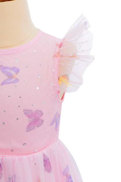 2026 Baby Girl Summer Dresses Kids Pink Butterfly Printed Princess Dress Children Birthday Party Dress Up Girls Fashion Clothes