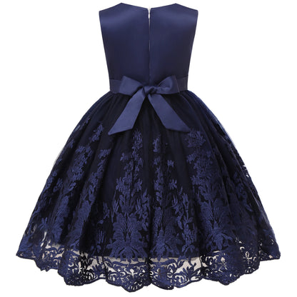Europe and the United States cross-border new sleeveless undershirt embroidered princess dress girls flowers mesh dress flower