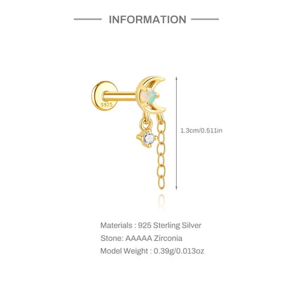 1PC 925 Sterling Silver Horse Eye Chain Tassel Zircon Drop Earrings For Women Ins Minimalism Geometric Earrings Gift