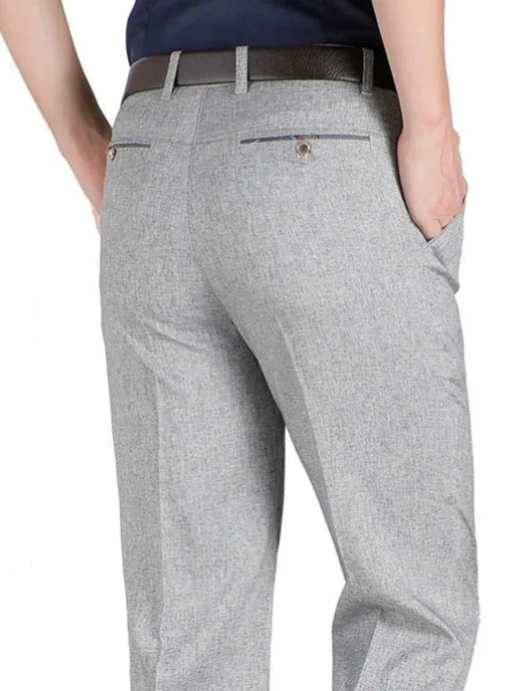 Mens Formal Pants Summer Thin Autumn Thick Black Blue Grey Stretch Bussiness Loose Suit Office Plus Size Trousers GOZBKF