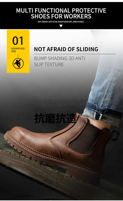 Men Women  Lerther Work Boots Indestructible Safety Shoes Steel Toe Puncture-Proof Work Sneakers Male Work Shoes