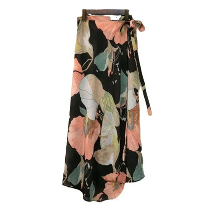 Wrap Skirts Women Casual Chiffon Tie-Waist Ruffle Wide Leg Loose