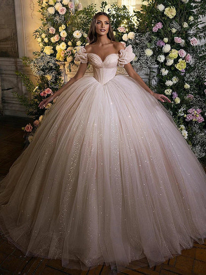 Princess Wedding Dress Corset Sweetheart Neck Ball Gowns Glitter Tulle Bride Dresses Robe De Mariee Wedding Gowns