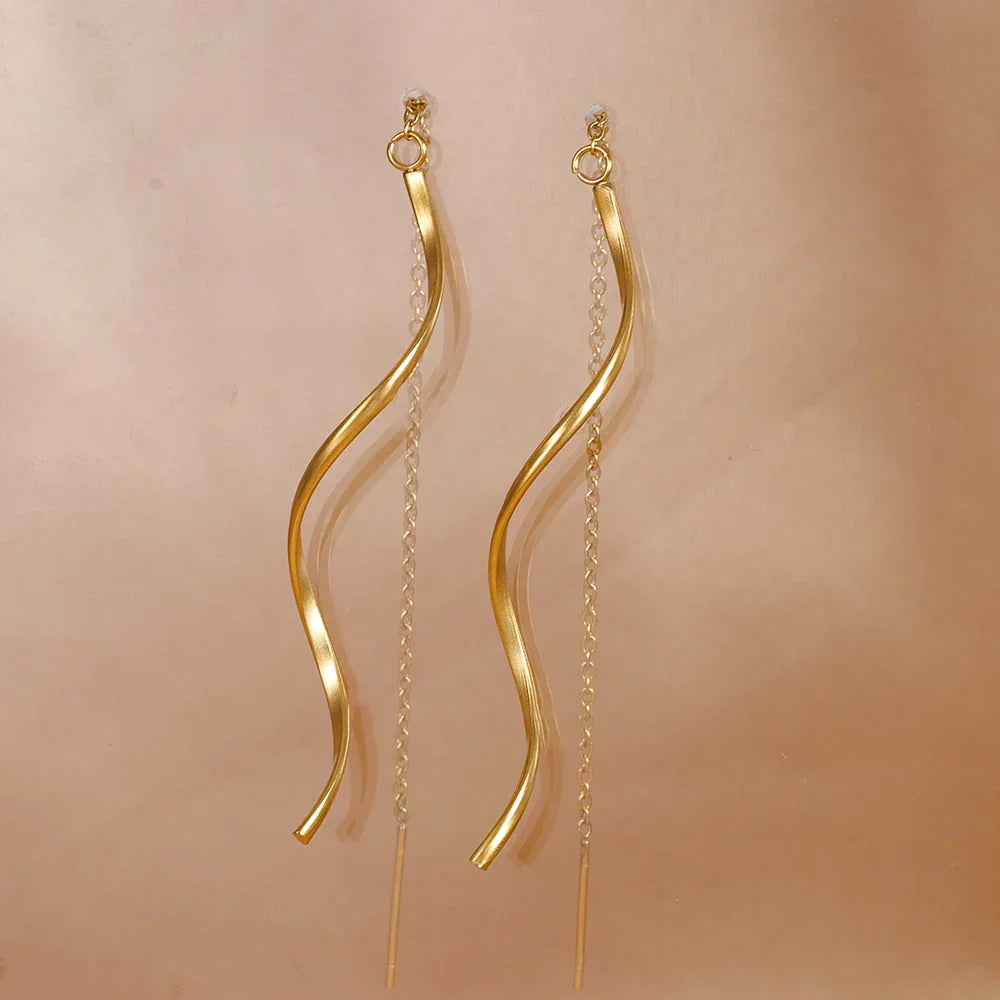 Accessories for Women Long Tassel Threader Earrings for Women Wave Shaped Simple Long Chain Earring Wedding Party Jewelry Gift