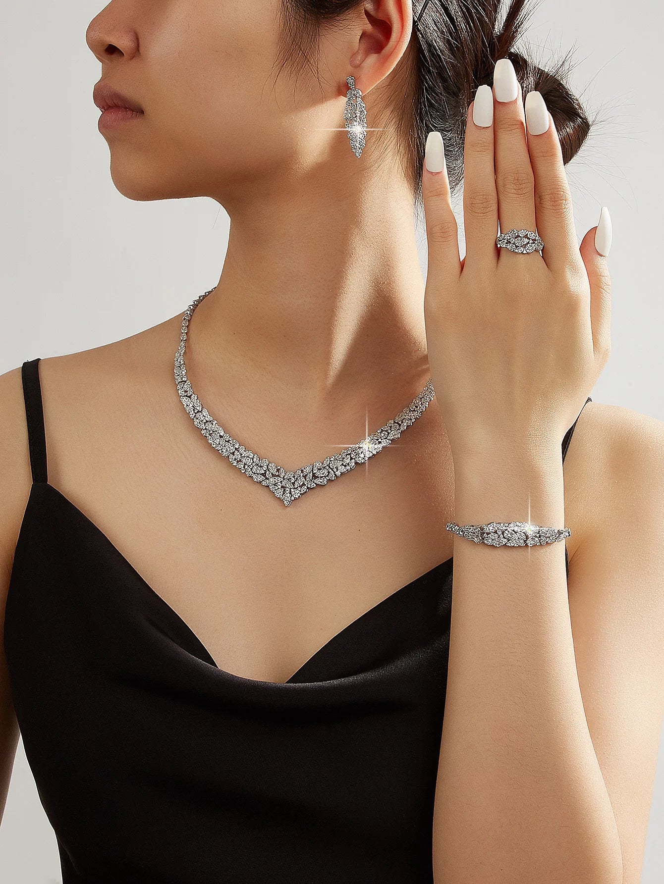 Luxury Cubic Zirconia Necklace Bracelet Earrings And Ring 4pcs Dubai Full Jewelry Set For Women