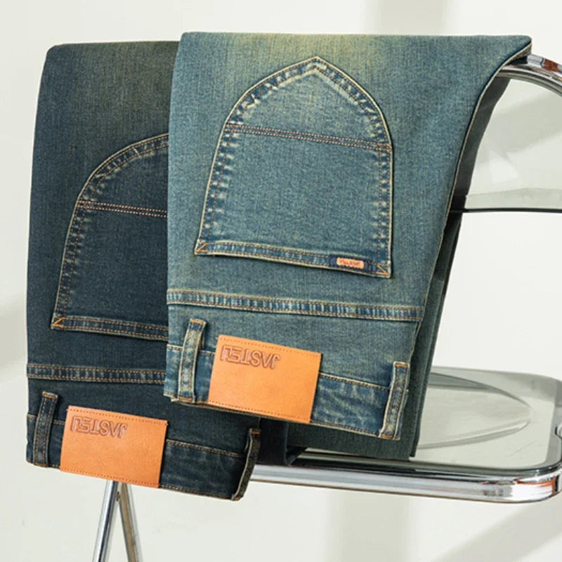 Premium Jeans Men's Autumn 2023 New Elastic High End Business Casual Old Vintage Straight Leg Jeans
