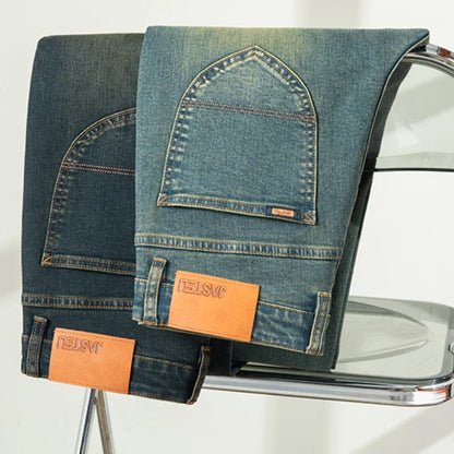Premium Jeans Men's Autumn 2023 New Elastic High End Business Casual Old Vintage Straight Leg Jeans