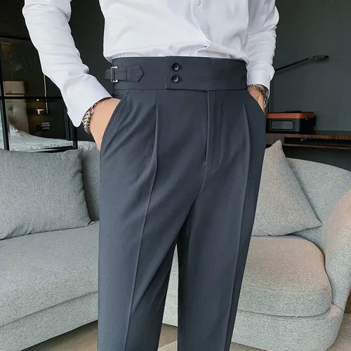 Men British Style Suits Pants New Male Solid High Waist Trousers High Quality Men Formal Slim Fit Business Casual Suit Pants