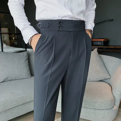 Men British Style Suits Pants New Male Solid High Waist Trousers High Quality Men Formal Slim Fit Business Casual Suit Pants