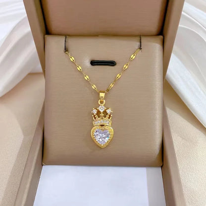 Crown Love Full of Rhinestones Sparkling Micro-Inlaid Design Simple Ladies Wedding Gift Pendant Necklace