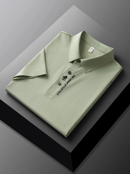 High quality silk breathable short sleeve POLO shirt men's lapel top 2024 summer new light luxury brand printed casual T-shirt