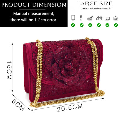 Evening Shoes and Bags Set with Full Diamond Handmade Petal Clutches Pointed Toe Peach Color Mid-Heel Women Shoes