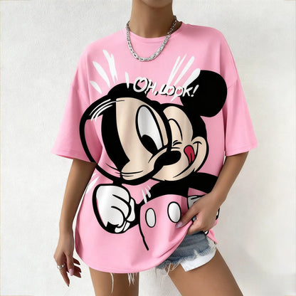 Summer Mickey Mouse Oh Look Printed Women Tshirt Cartoon Graphic Tee Oversized Vintage Streetwear Fashion Y2k Tops