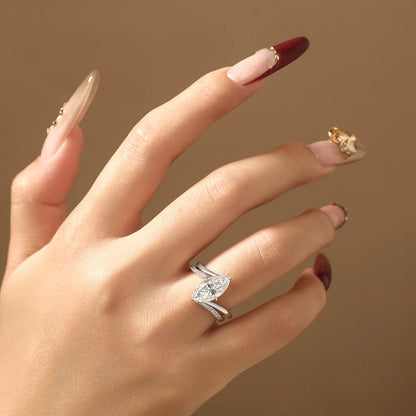 Luxury Marquise Cut Moissanite Stacking Rings S925 Silver Split Shank Engagement Band Women Bridal Sets Wedding Jewelry