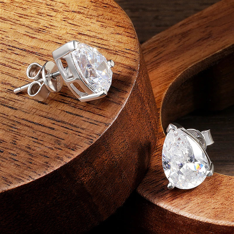 D VVS1 Pear Moissanite Earrings for Women GRA Certified Lab Grow Diamond Solid 925 Silver Plated 18k Gold Stud Earring