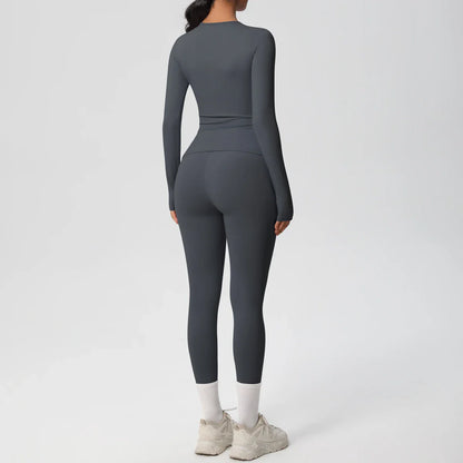 2 PCS Sportswear Yoga Set Gym Clothes Yoga Suits For Women Fitness Set Tracksuits Sports Long Sleeve Crop Top Gym Leggings