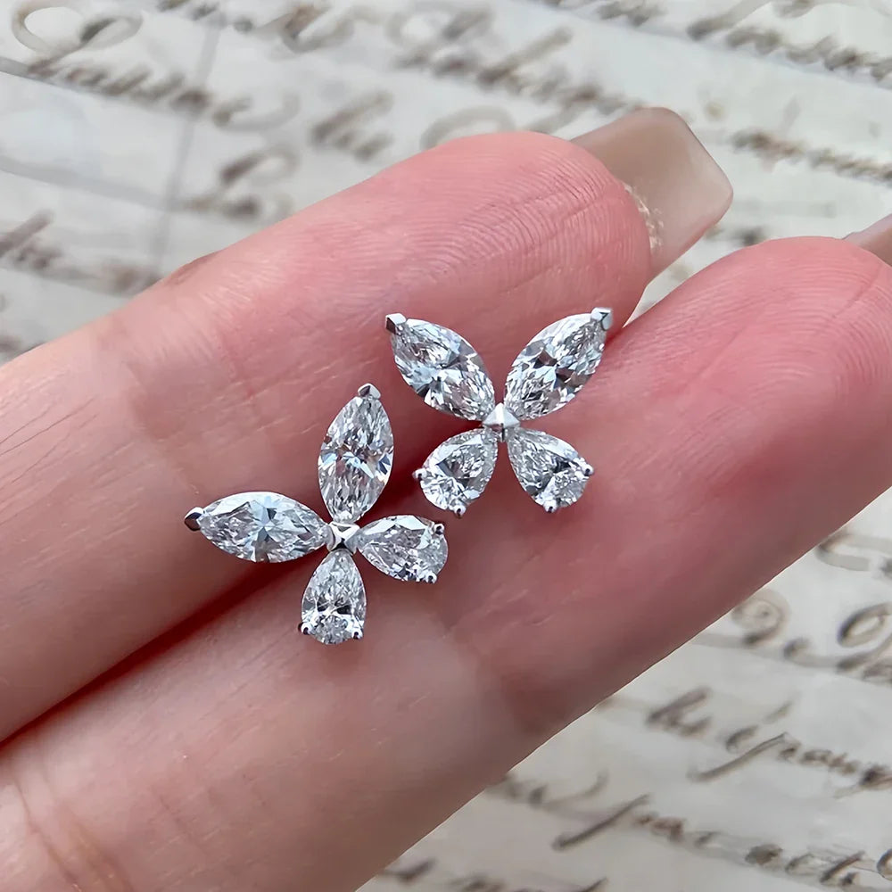 Butterfly Moissanite Stud Earrings for Women  925 Sterling Silver 0.3CT Pear/Marquise Cut Diamond Ear StudsCertified Certificate