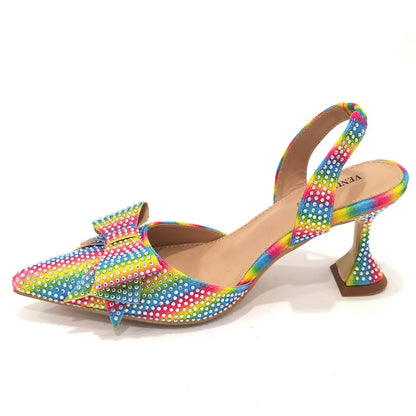 2022 Fashion Womens Dress Shoes Open Toe Ladies Sandals with Heels Latest African Women Wedding Shoes Decorated with Rhinestone
