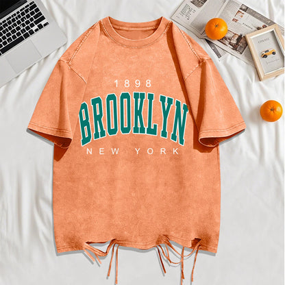 1898 Brooklyn New York Print Washed Holes T-Shirts Men Summer T-Shirt Breathable Fashion Clothing Mans Casual Cotton Streetwear