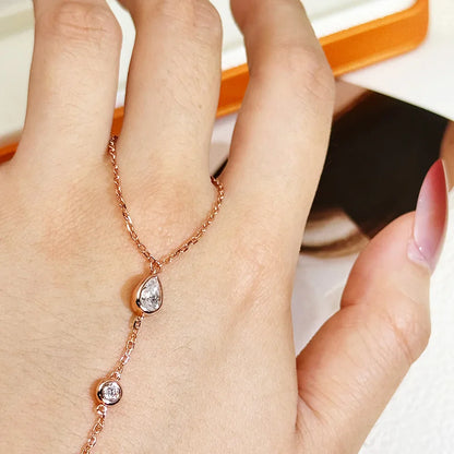 Dainty All Pear Round Cut Moissanite Finger Chain Bracelets Women 14-20cm Wrist Size Adjustable s925 Silver Hand Jewelry