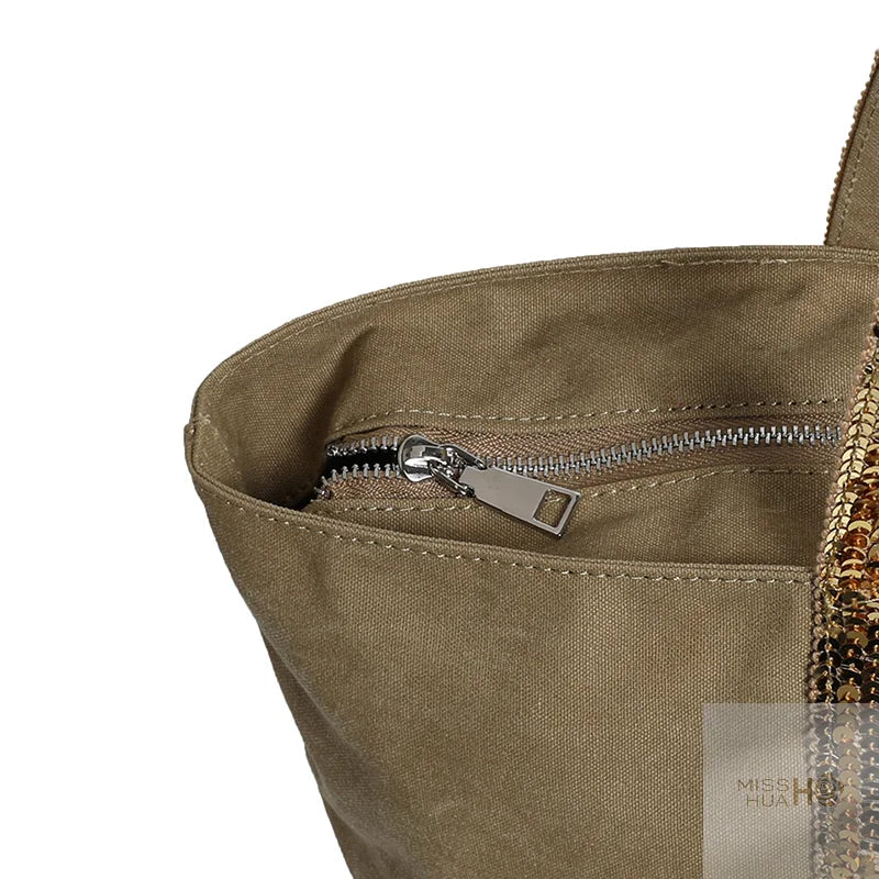 Multi-purpose Canvas Tote Bag with Sequins, Large Capacity for Women's Daily Use