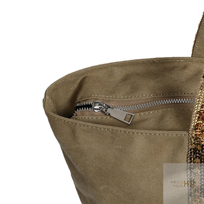 Multi-purpose Canvas Tote Bag with Sequins, Large Capacity for Women's Daily Use
