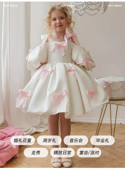 2-8Y Kids Girls Skirt Little Girls Puff-Sleeve Princess Dress Birthday Party Piano Host Performance Dress Belle Ball Gown