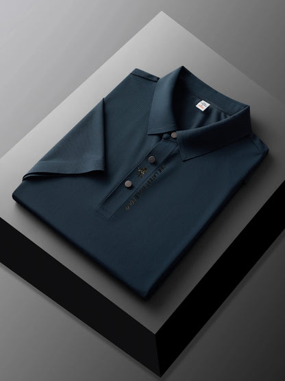 High quality silk breathable short sleeve POLO shirt men's lapel top 2024 summer new light luxury brand printed casual T-shirt