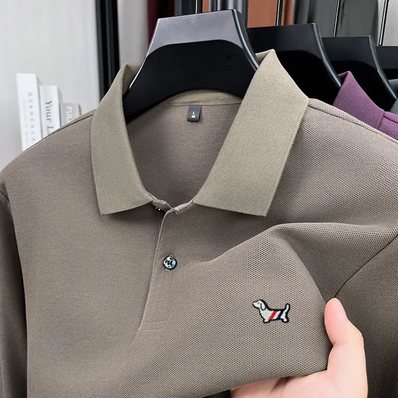 Fashion brand autumn new men's top casual warm 100% cotton long sleeved Polo shirt