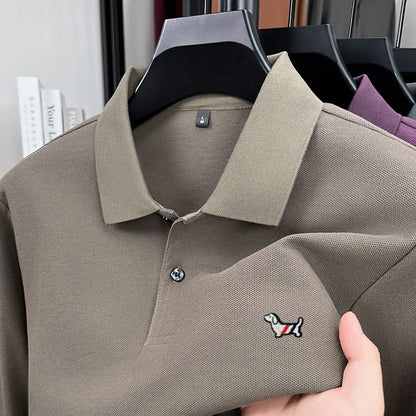Fashion brand autumn new men's top casual warm 100% cotton long sleeved Polo shirt