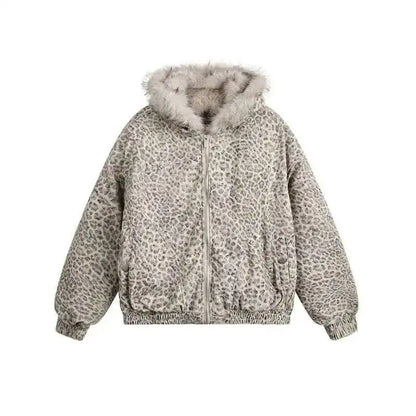 Niche Design Men's Fleece Jackets Hooded Leopard Print Fur Thick Padded Coats Thermal Contrast Color Male Clothing CPG2405