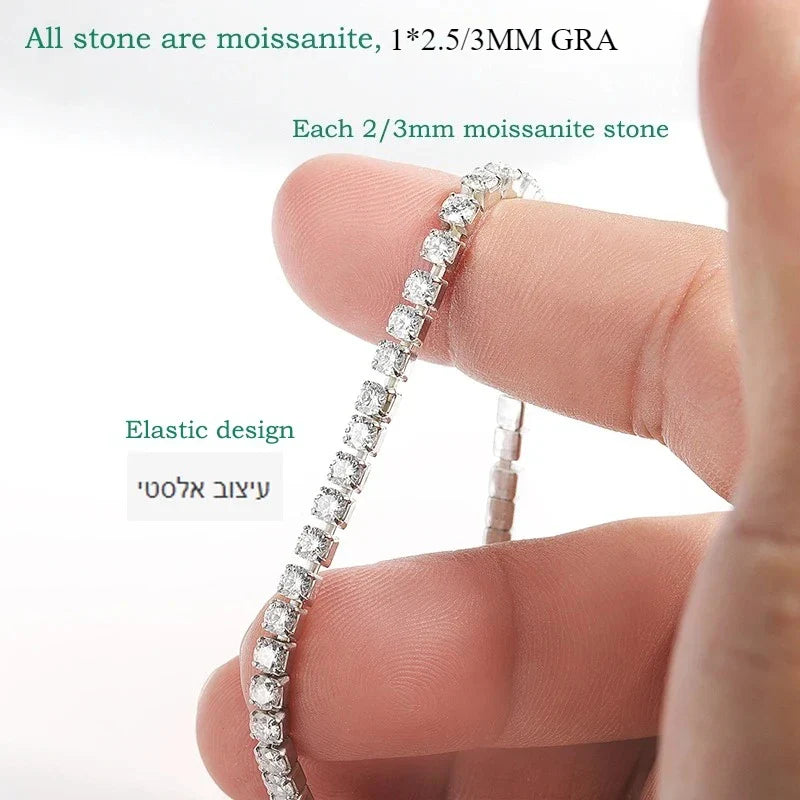 3mm Elastic Moissanite Tennis Bracelets for Women Men Full Diamond Sparkling Pure 925 Sterling Silver Jewelry Wholesale