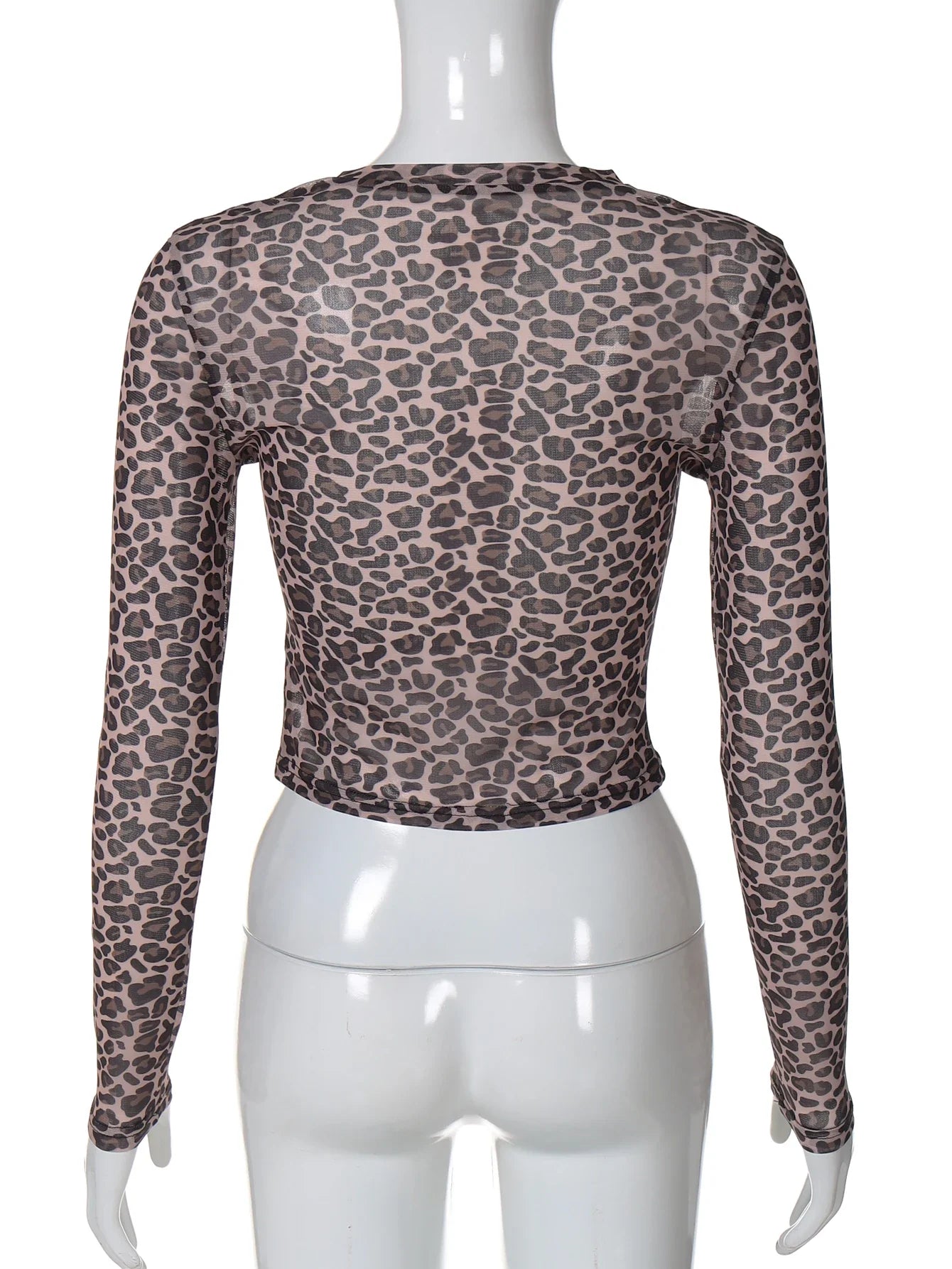 Sexy Long Sleeves Tops Mesh T Shirt Leopard Printed Bodycon Women Clothes Lady Party Club Streetwear Casual Nightout Y2K
