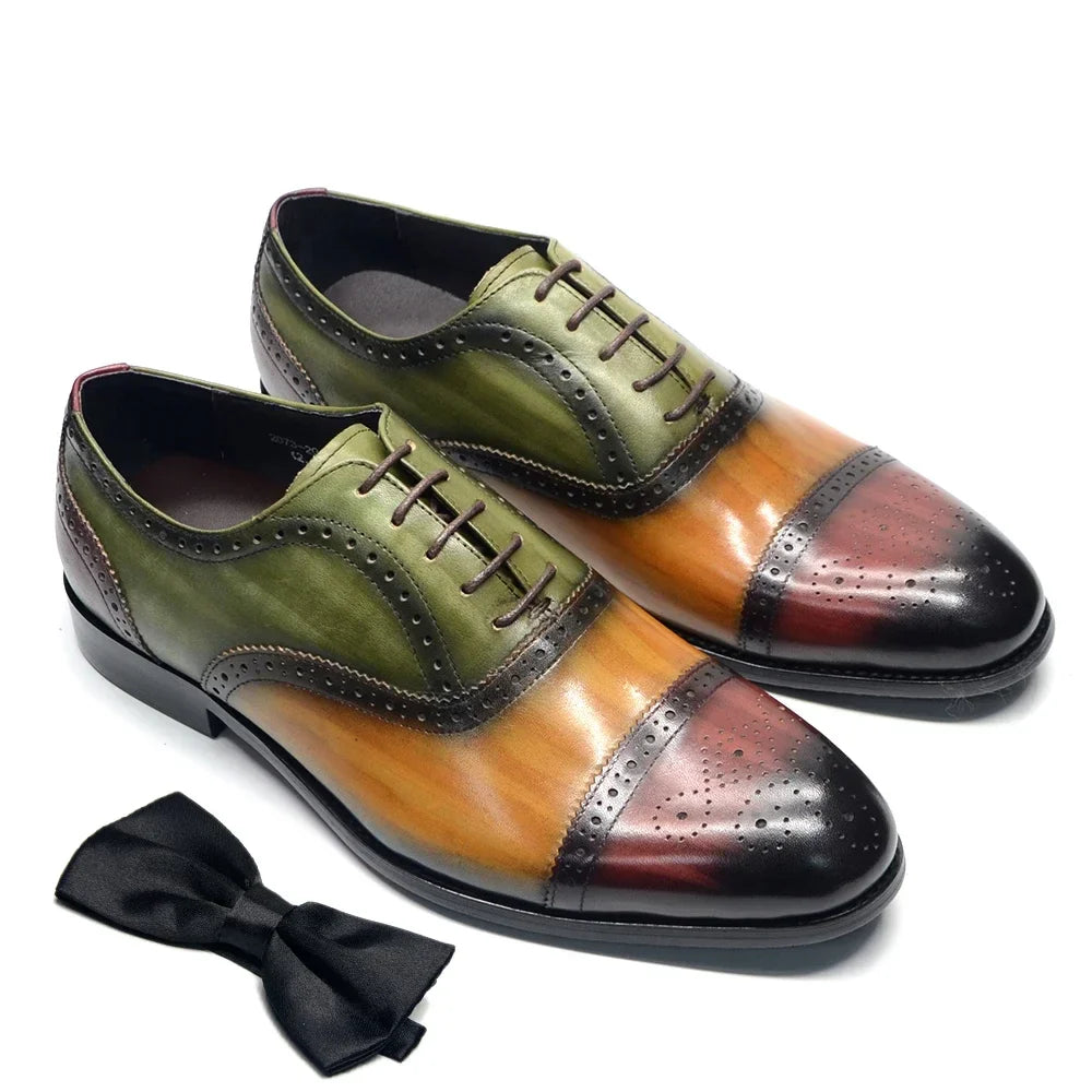 Luxury Italian Men's Wedding Dress Shoes Genuine Leather Cap Toe Lace-up Oxfords Lace-up Brogue Black Business Formal Shoes Man