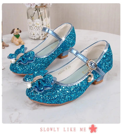 Baby Girls Princess Shoes Party Butterfly Crystal High Heels Sandal Children Dance Glitter Diamond Shoe Kids Walk Show Shoes