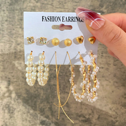 Fashionable Pearl Note Butterfly Geometric Tassel Stud Earrings Women Suit Elegant Charm Engagement Party Jewelry