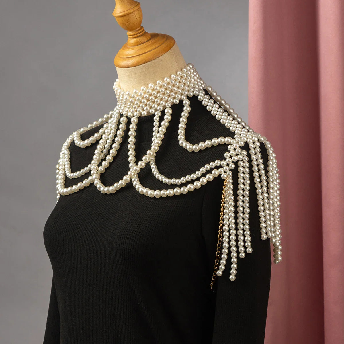 Elegant Bridal Shoulder Chain Jewelry Handmade Beaded Large Necklace Hollow Imitation Pearl Body Chain Wedding Shawl Accessories