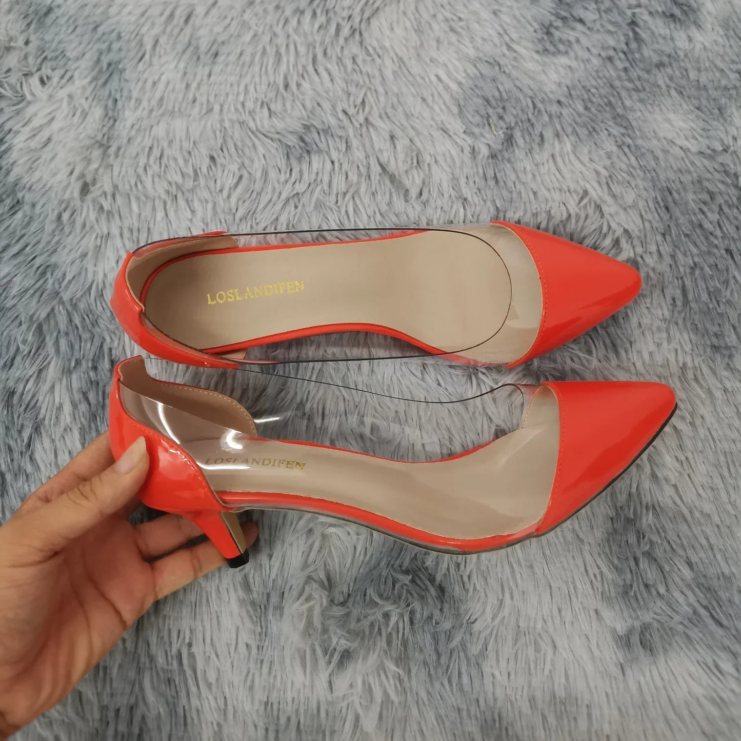 Women Pumps Spring Autumn PVC Transparent 5cm Low Heels Sexy Pointed Toe Slip-on Thin High Heels Party Wedding Shoes