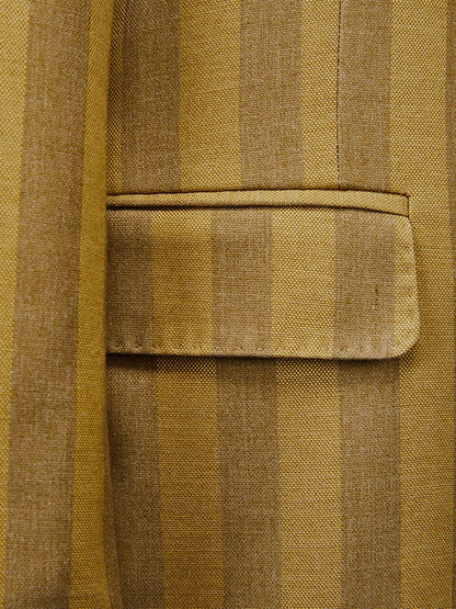 Double Breasted Men Suit Set Yellow Stripe Leisure Wedding Groom Wear Spring Autumn Korea Slim Style Business Man Daily Clothing