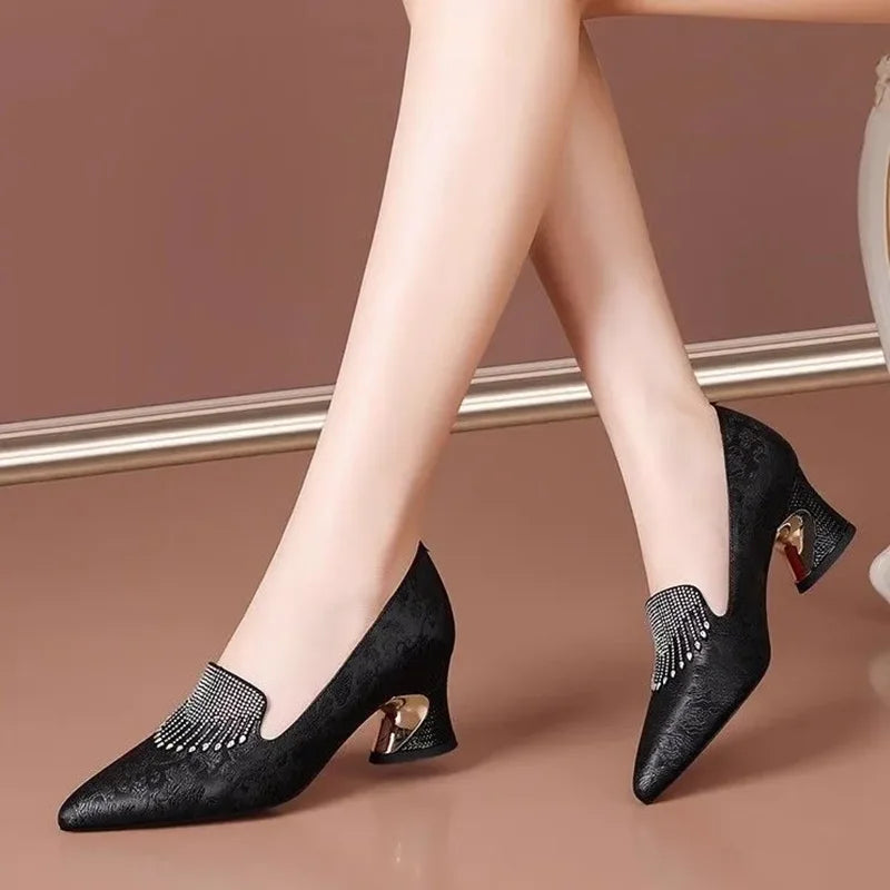 women fashion light weight comfort green square heel shoes lady casual black crystal shining heel shoes sapatos femininas a178