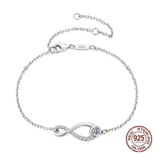 Moissanite Bracelet 925 Trendy Sterling Silver Infinity Symbol Chain Charms with GRA for Women Fine Jewelry