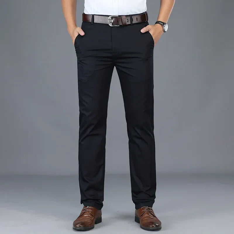 2024 Summer Thin Korean Style Business Casual Trousers for Men Stretch Soft Straight Leg Loose Fashionable Casual Pants Male
